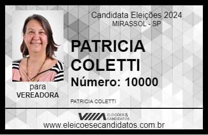 Candidato PATRICIA COLETTI 2024 - MIRASSOL - Eleições