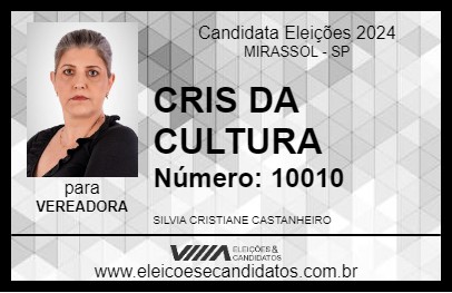 Candidato CRIS DA CULTURA 2024 - MIRASSOL - Eleições