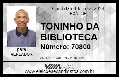 Candidato TONINHO DA BIBLIOTECA 2024 - POÁ - Eleições