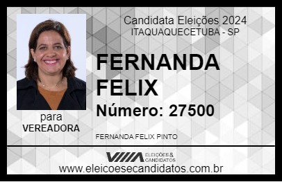 Candidato FERNANDA FELIX 2024 - ITAQUAQUECETUBA - Eleições