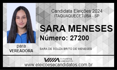 Candidato SARA MENESES 2024 - ITAQUAQUECETUBA - Eleições