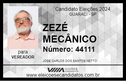 Candidato ZEZÉ MECÂNICO 2024 - GUARACI - Eleições