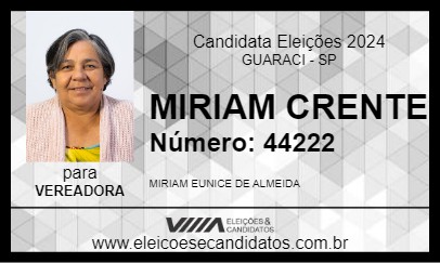 Candidato MIRIAM CRENTE 2024 - GUARACI - Eleições