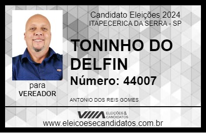 Candidato TONINHO DO DELFIN 2024 - ITAPECERICA DA SERRA - Eleições