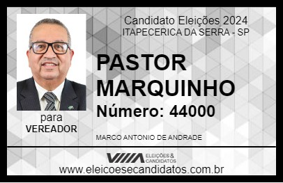 Candidato PASTOR MARQUINHO 2024 - ITAPECERICA DA SERRA - Eleições