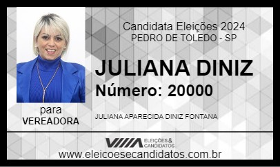 Candidato JULIANA DINIZ 2024 - PEDRO DE TOLEDO - Eleições