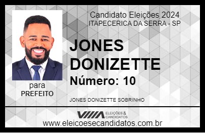 Candidato JONES DONIZETTE 2024 - ITAPECERICA DA SERRA - Eleições