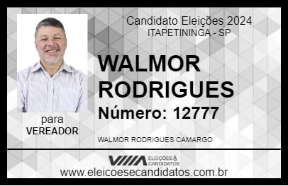 Candidato WALMOR RODRIGUES 2024 - ITAPETININGA - Eleições