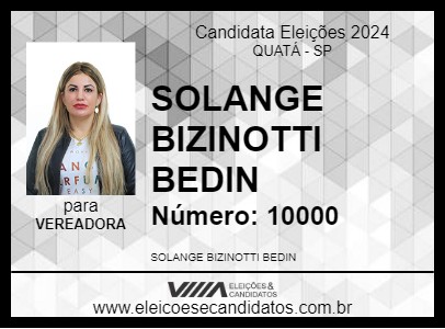 Candidato SOLANGE BIZINOTTI BEDIN 2024 - QUATÁ - Eleições