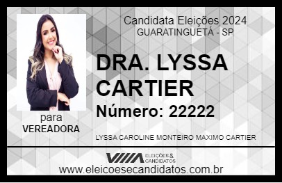 Candidato DRA. LYSSA CARTIER 2024 - GUARATINGUETÁ - Eleições