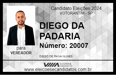 Candidato DIEGO DA PADARIA 2024 - VOTORANTIM - Eleições