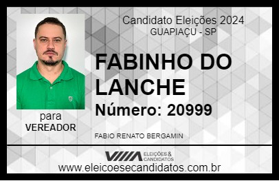 Candidato FABINHO DO LANCHE 2024 - GUAPIAÇU - Eleições