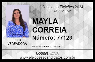 Candidato MAYLA CORREIA 2024 - QUATÁ - Eleições