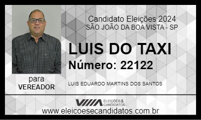 Candidato LUIS DO TAXI 2024 - SÃO JOÃO DA BOA VISTA - Eleições