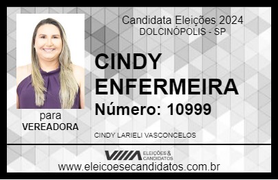 Candidato CINDY ENFERMEIRA 2024 - DOLCINÓPOLIS - Eleições