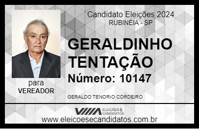 Candidato GERALDINHO TENTAÇÃO 2024 - RUBINÉIA - Eleições