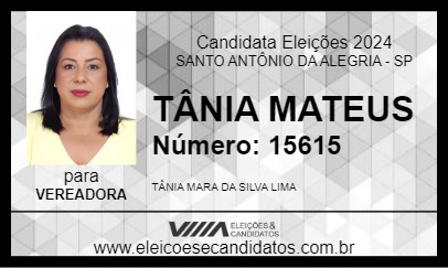 Candidato TÂNIA MATEUS 2024 - SANTO ANTÔNIO DA ALEGRIA - Eleições