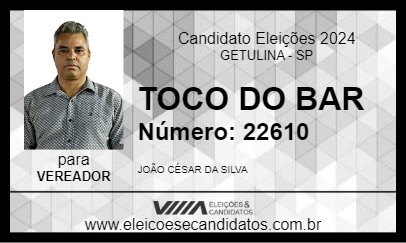 Candidato TOCO DO BAR 2024 - GETULINA - Eleições