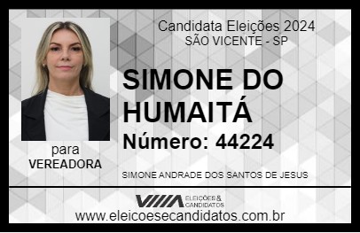 Candidato SIMONE DO HUMAITÁ 2024 - SÃO VICENTE - Eleições