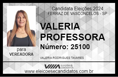 Candidato VALERIA PROFESSORA 2024 - FERRAZ DE VASCONCELOS - Eleições