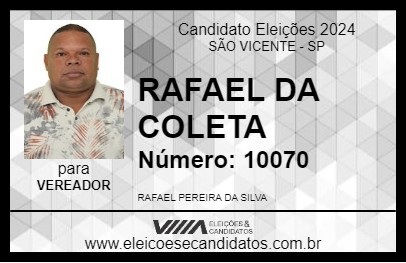 Candidato RAFAEL DA COLETA 2024 - SÃO VICENTE - Eleições