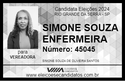 Candidato SIMONE SOUZA ENFERMEIRA 2024 - RIO GRANDE DA SERRA - Eleições