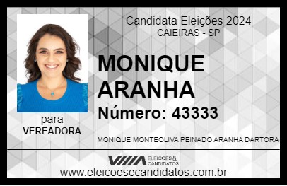 Candidato MONIQUE ARANHA 2024 - CAIEIRAS - Eleições