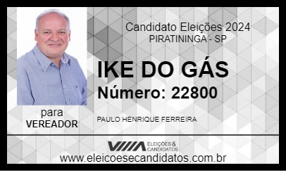 Candidato IKE DO GÁS 2024 - PIRATININGA - Eleições