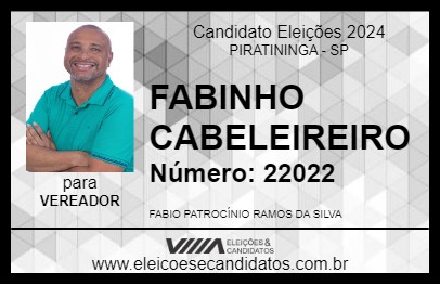 Candidato FABINHO CABELEIREIRO 2024 - PIRATININGA - Eleições