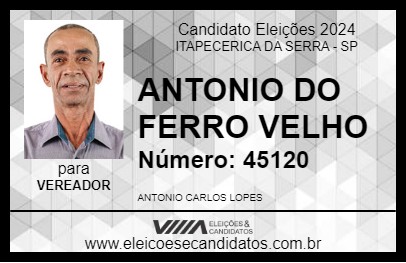 Candidato ANTONIO DO FERRO VELHO 2024 - ITAPECERICA DA SERRA - Eleições