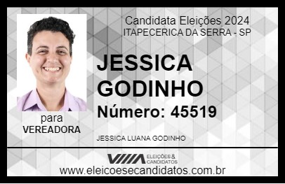 Candidato JESSICA GODINHO 2024 - ITAPECERICA DA SERRA - Eleições