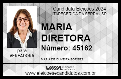 Candidato MARIA DIRETORA 2024 - ITAPECERICA DA SERRA - Eleições