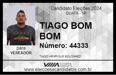 Candidato TIAGO  BOM BOM  2024 - QUATÁ - Eleições