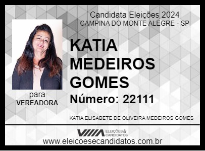 Candidato KATIA MEDEIROS GOMES 2024 - CAMPINA DO MONTE ALEGRE - Eleições