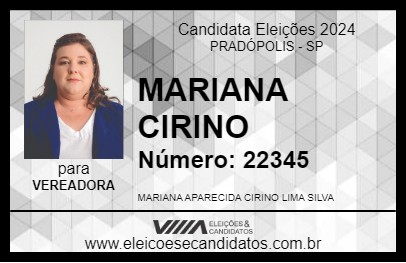 Candidato MARIANA CIRINO 2024 - PRADÓPOLIS - Eleições