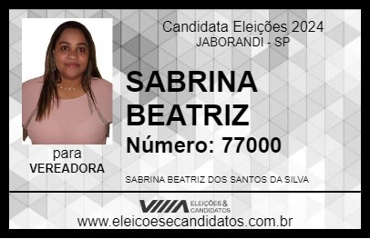 Candidato SABRINA BEATRIZ 2024 - JABORANDI - Eleições