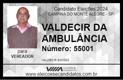 Candidato VALDECIR DA AMBULÂNCIA 2024 - CAMPINA DO MONTE ALEGRE - Eleições