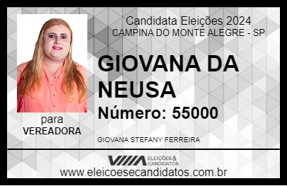 Candidato GIOVANA DA NEUSA 2024 - CAMPINA DO MONTE ALEGRE - Eleições