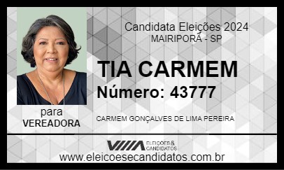 Candidato TIA CARMEN 2024 - MAIRIPORÃ - Eleições