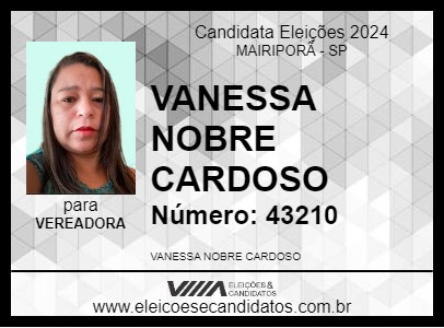 Candidato VANESSA NOBRE CARDOSO 2024 - MAIRIPORÃ - Eleições