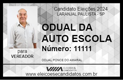 Candidato ODUAL DA AUTO ESCOLA 2024 - LARANJAL PAULISTA - Eleições