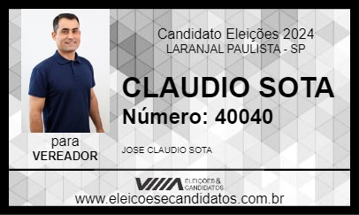 Candidato CLAUDIO SOTA 2024 - LARANJAL PAULISTA - Eleições