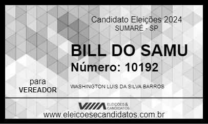 Candidato BILL DO LAVA RÁPIDO 2024 - SUMARÉ - Eleições