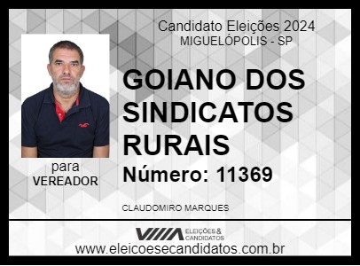 Candidato GOIANO DOS SINDICATOS RURAIS 2024 - MIGUELÓPOLIS - Eleições