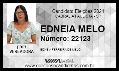 Candidato EDNEIA MELO 2024 - CABRÁLIA PAULISTA - Eleições