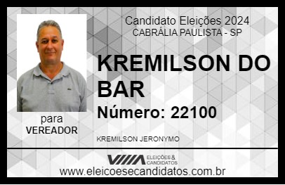 Candidato KREMILSON DO BAR 2024 - CABRÁLIA PAULISTA - Eleições