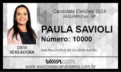 Candidato PAULA SAVIOLI 2024 - JAGUARIÚNA - Eleições