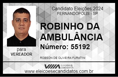 Candidato ROBINHO DA AMBULÂNCIA 2024 - FERNANDÓPOLIS - Eleições