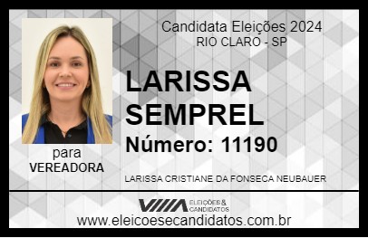 Candidato LARISSA SEMPREL 2024 - RIO CLARO - Eleições