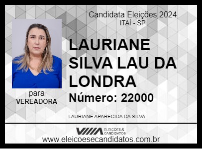 Candidato LAURIANE SILVA  LAU DA LONDRA 2024 - ITAÍ - Eleições